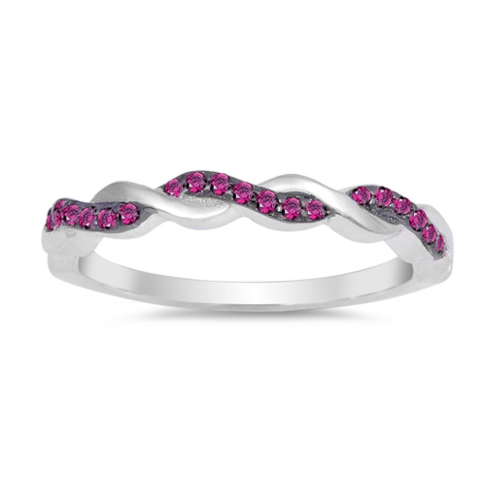 Sterling Stackable Eternity Twist Ruby CZ Ring